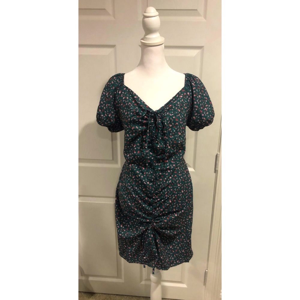 Cottagecore Peasant Drawstring Puff Sleeve Ruched Mini Dress